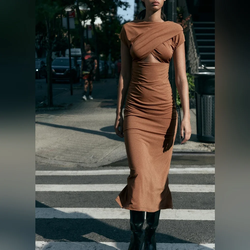 ZARA DRAPED CUT OUT DRESS - Picture 4 of 15